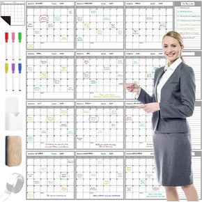 Kosiz Magnetic Dry Erase Wall Calendar 45x49 Inches Jumbo Blank Undated Yearly Calendar Whiteboard Laminated Planner Reusable Laminated Office Large 12 Month Calendar