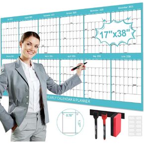 Laminated Erasable Calendar 2025-2026 - 17'' x 38'' Dry Erase Calendar for Wall, July 2025 - June 2026, Reversible, Double Sided, Horizontal/Vertical, Yearly Wall Planner Perfect for Home School Office