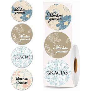 500PCS Spanish Thank You Stickers Spanish Appreciate Gratitude Labels Muchas Gracias with Floral Patterns for Crafting & Gift Small Business Hotel (2 Inch)