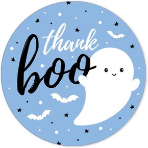 Blue A Little Boo Conner Boy Boy Dower ، شكرًا لك ملصقات ، حزب الهالوين الأزرق لصالح ملصقات شكرًا لك - 40 Count