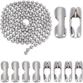 AHANDMAKER 6.56 Feet 8mm Stainless Steel Ball Chains with 10Pcs Matching Connectors, Stainless Steel Color Roller Shape Chain for Vertical Window Blinds, Dog Tag Chain, Crafts & DIY Projects