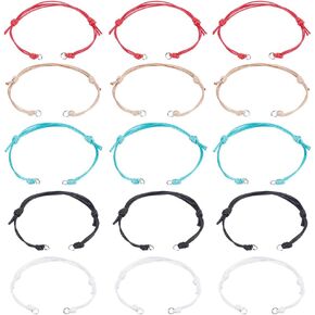 SUNNYCLUE 1 Box 40Pcs 5 Colors Adjustable Cord Bracelet Eco Friendly Bracelets Polyester Waxed Twist Beaded Rope with Stainless Steel Open Jump Rings for Friendship Jewelry Making DIY Crafts Supplies