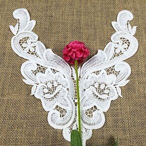 2 Pieces of Water-Soluble lace Neckline Flower Embroidery Milk Silk Neckline Chest lace Three-Dimensional Hollow Collar White Applique lace (White (30 * 14.5cm))