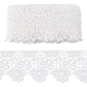 AHANDMAKER 15 Yards Cotton Lace Ribbon, 5-3/4 inch(145mm) Width Embroidery Flower Lace Trim White Lace Ribbon for Sewing Craft Bridal Wedding Dress Applique Decorations Garment Accessories