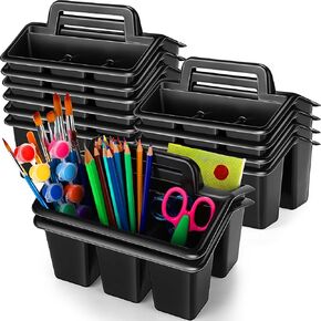 WILLBOND 12 Pcs Classroom Storage Caddies Stackable Utility Caddies with 4 Compartment Plastic Caddy with Handle Portable Storage Bins Organizers for Kids Schools Art Craft Supplies(Colorful)