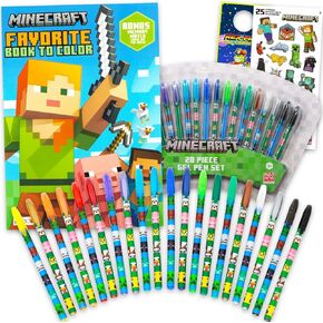Minecraft Gel Pens Set - Bundle with 20 Colorful Gel Pens, Plus Coloring Book, Stickers, More | Minecraft Activity Set for Kids Ages 4-8