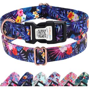 Cute Adjustable Dog Collar with QR Code Buckle - Metal Clip & Cotton Webbing Comfort Fit for Mediun Pets