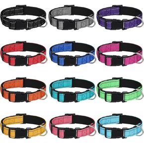 12 Pcs Reflective Puppy Dog Collars Bulk for Litter Dogs Adjustable Safety Nylon Collars with Locking Buckle Soft Padded Breathable Puppy Collar for Cats Pets(Medium)