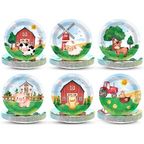 60Pcs Farm Animal Plates 7" Farmhouse Barnyard Large Disposable Paper Plates Farm Zoo Birthday Party Decorations Supplies for Kids Boys Girls Dessert Cake Tableware Dinnerware Baby Shower Party Favors