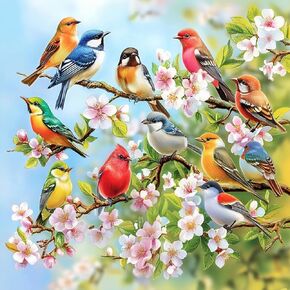 CEOVR Birds Diamond Art Kits for Adults, Bird Flower Diamond Painting Dots DIY Gem Art, Adult Crafts Kits Wall Decor for Home Office 12x12in