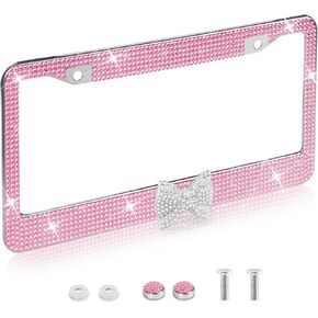 2 Pack Bling License Plate Frame，Handcrafted Bling Rhinestone Premium Stainless Steel License Plate Frame，14 Facets Clear Color Rhinestone Crystal (Black)