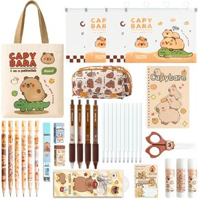 Zadoreck Capybara Gifts Aesthetic Cute Stationery Set Back to School Supplies Pencil Case,Canvas Bag,4 File Folders,3 Glue Sticks,6 Mechanical Pencils and More,Perfect Easter Gifts for Children