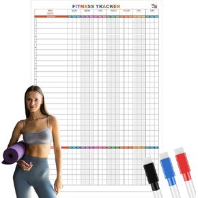 Faccito Large Dry Erase Fitness Calendar 24 x 36 Inch Erasable Exercise Whiteboard Calendar with 3 Pens Reusable Fitness Tracker Wall Calendars for Gym Home Lovers Yoga Running Women Men