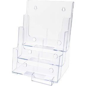 Marketing Holders Brochure Holder Clear Acrylic 3 Tier Wall Mount or Countertop with Hardware and 3.5" x 2" Business Card Slot for 4" Trifolds or 8.5" Flyers in Offices and Retail Shops