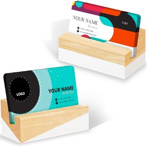 2 Pack Business Card Display for Desk Desktop Business Cards Holder Natural Wood Desktop Organizer Cute Hand Painted Postcard Display Stand for Men Women Office Desk Counter