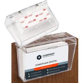 Wall Mounted Acrylic Business Card Holder with Cover | Lid Hinged, Outdoor, Fits 60, Clear