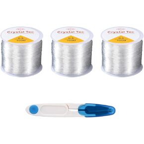 Stretchy Bracelet String Kit 0.8mm - 3x100M Crystal Cord + Professional Jewelry Scissors | 300M Elastic Thread for Bracelet Making, Kandi Beads & Clay Jewelry Supplies