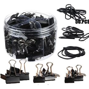 220Pcs Black Office Clip Supplies, Various Sizes of Paper Clips Rubber Band thumbtack Sets.