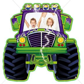 Monster Truck Photo Booth Props for Green and Purple Truck Party Supplies Large Monster Photo Background Party Games Banner for Boys Baby Shower Happy Birthday Theme Celebration Decoration 70 * 67in