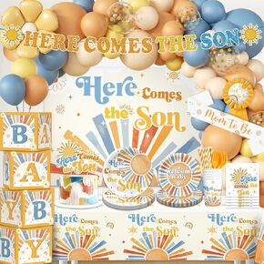 Here Comes The Son Baby Shower Decor, Retro Sun and Sunshine Themed Baby Shower Decorations Boy Boho Retro Baby Boy Shower Decor Oh Boy Shower Party Supplies