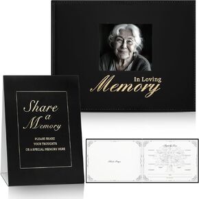 Funeral Guest Book for Memorial Service in Loving Memory Guest Book for Funeral with Thickened Leather Hardcover, 100Page Celebration of Life Guest Book with Memory Table Sign&Ribbon Bookmark