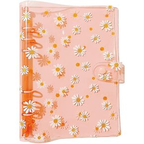 6 Ring Binder Cover PVC Loose Leaf Notebook Cover Round Ring Binder Pockets Protector Snap Button Notebook Folder Cover Pink