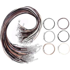 100 Pcs Leather Cord Necklaces with Clasps Waxed Necklace Cord Rope String Necklace Cords for Pendants Charms Bracelet Bulk Jewelry Making Accessories and Beading Supplies