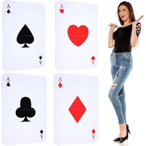 4 Pcs Jumbo Playing Cards 2.62 ft Tall Giant Deck of Cards Large Print Playing Cards Oversized Casino Theme Party Decorations for Adults Game Birthday Party Supplies