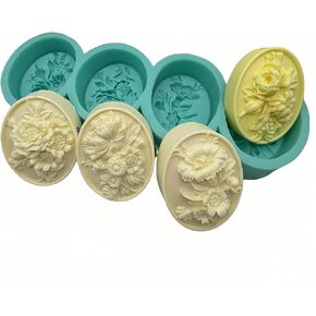 4 Cavities Oval Flower Soap Mold Candle Wax Chocolate Cake Molds,Decorated Epoxy Resin Aroma Plaster Craft Silicone Mould, Flower Silicone Mold for Soap Making