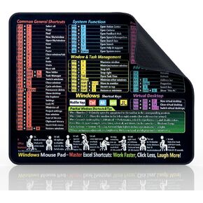 QSSRWNAO Excel Shortcuts Mouse Pad – Small Excel Spreadsheet Desk Pad – 11.8"x9.8" Portable Computer Mousepad – Non-Slip Office & Gaming Keyboard Pad (Black(Excel Shortcut Mouse Pad))