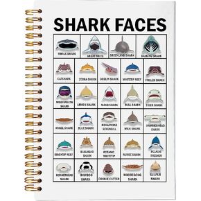 VNWEK Funny Shark Faces Educational Chart Spiral Notebook Journal 5.5 x 8.3 inches,Cartoon Shark Species Lined Hardcover Spiral Notebook,Gifts for Shark Lovers Women Teen Girls Boys Kids