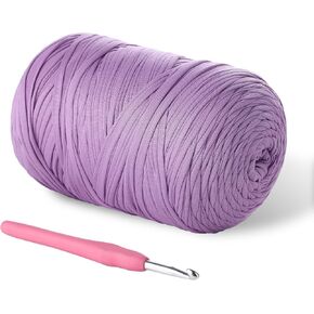 800G（228YDS） T-Shirt Yarn, Elastic Fabric Crochet Cloth T- Shirt Yarn, Thick Hand Knitting Yarns for Crocheting Bags/Rugs/Baskets/Craft Project/Home Decor, DIY Crafts (Modern, Light Purple)