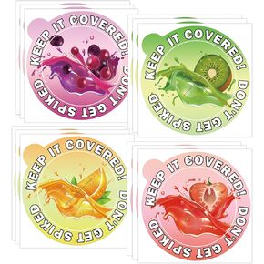 60 Pack Alcohol Protection Drink Cup Cover Protector Stickers - 4 Inch Summer Fruit Beverage Disposable Drink Lid Stickers Adhesive Drinking Glass Cover Drink Protector for Drinks Protection (Color1)