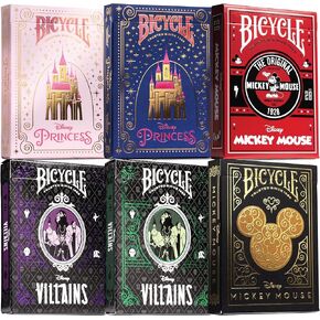 حزمة Disney Collector's Bundle: 6 أوراق لعب الدراجات - Black & Gold Mickey ، Mickey Classic ، Princess Pink/Navy ، Green/Purple.