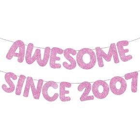 Fulmoon Pre Strung Awesome Since 2007 Banner Glitter Happy 18th Birthday Banner Funny 18 Year Old Birthday Decorations 18th Anniversary Party Decorations for Girls Boy(Champagne Gold)