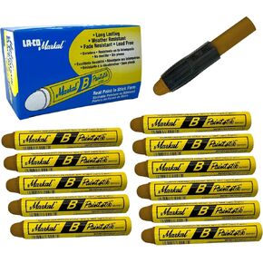 Genuine Markal 12-Pack Paintstik B Paint Markers - Permanent, Waterproof, UV Resistant for Metal, Wood, Tires - Made in USA - For Oily, Icy, Wet, Dry & Cold Surfaces w/Bonus Magnetic Grip (White)