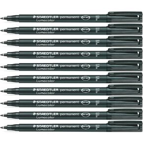 Staedtler Lumocolor 318-9 Permanent Felt-Tip Pen Fine Point 0.6 mm Black Pack of 10