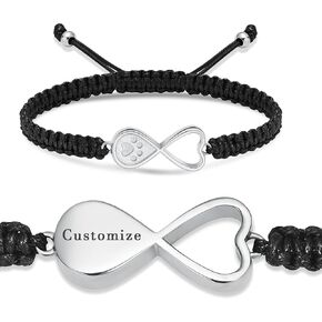 Infinity Heart Urn Bracelet for Ashes Paw Print Cremation Jewelry Stainless Steel Adjustable Braided Rope Bangle Bracelets Keepsake Memorial Jewelry for Loved Ones with Fill Tool