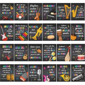H1vojoxo Music Posters for Classroom - 24PCS Music Classroom Posters for Back to School Bulletin Board Decor Motivational Educational Musical Poster Wall Art Print for Elementary Middle High School