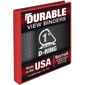 Samsill Durable 1 Inch Binder, Made in The USA, D Ring Binder, Customizable Clear View Cover, Ruby Red, Holds 225 Pages