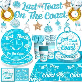 171Pcs Last Toast On The Coast Decorations Tableware Set, Blue Bachelorette Party Decorations Include Banner, Plates, Tablecloth, Balloons, Last Toast On The Coast Bachelorette Supplies for 25 Guests