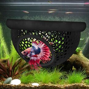 Floating Betta Hide & Shrimp Cave – 3-in-1 Floating Hammock, Feeder Ring & Resting Spot – 3D Printed Aquarium Decor for Betta Fish, Shrimp, Corydoras – Nano Tank Accessory