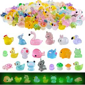 100 Pcs Various Luminous Mini Resin Animals Tiny Animal Glow in The Dark for Fairy Garden Micro Landscape Aquarium Decoration