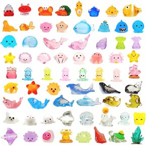 Exasinine 67pcs Mini Resin Ocean Animal Figurines Luminous Mini Resin Animals Decorations for Micro Landscape Aquarium Fish Tank Fairy Garden DIY Craft Accessories
