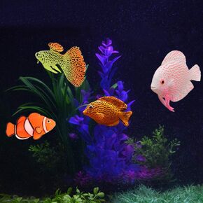 Yuehuam Artificial Aquarium Fishes, 4PCS in The Dark Luminous Silicone Fish Lifelike Plastic Fish Realistic Artificial Moving Floating Fishes for Aquarium Fish Tank Decorations Ornaments