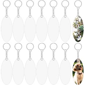 36PCS Acrylic Keychain Blanks Set, Cross Keychain Making Kit Including 12PCS Acrylic Blanks, 12PCS Key Rings with Chain and 12PCS Jump Rings, Transparent Blank Keychains Bulk Kit for DIY Crafts