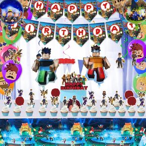 TING'S SOUL Birthday Party Decorations,Including Happy Birthday Banners Cupcake Decorations Tablecloths Cake Decorations Hanging Cake Decorations Balloons Birthday Party Supplies002