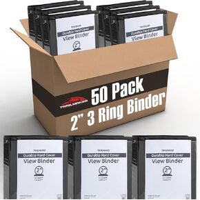 (50 Pack) 2 Inch Binders 3 Ring Hardcover Binders in Bulk with Clear View Cover, Pockets for Classroom, Office, Portfolios | Bulk School, Teacher, Office Supplies (Black Only Pack)