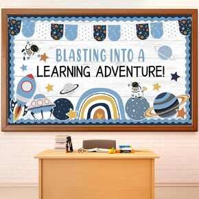 Outer Space Bulletin Board Set Blasting into a Learning Adventure Classroom Decorations Spacecraft Paper Cutout for Back to School Galaxy Theme Home Nursery Chalkboard Door Wall Decor Supplies