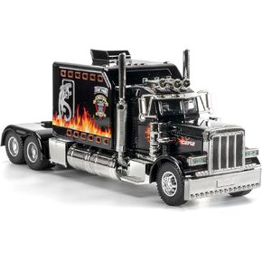 لعبة شبه ثقيلة شاحنة ثقيلة طراز 1/24 سبيكة أسود قابلة للتحصيل مركبات diecast مع الأضواء والأصوات